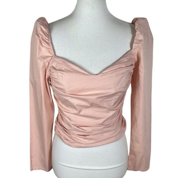 ASTR the Label Blush Sweetheart Ruched Puff Long Sleeve Blouse Size M - Picture 1 of 11